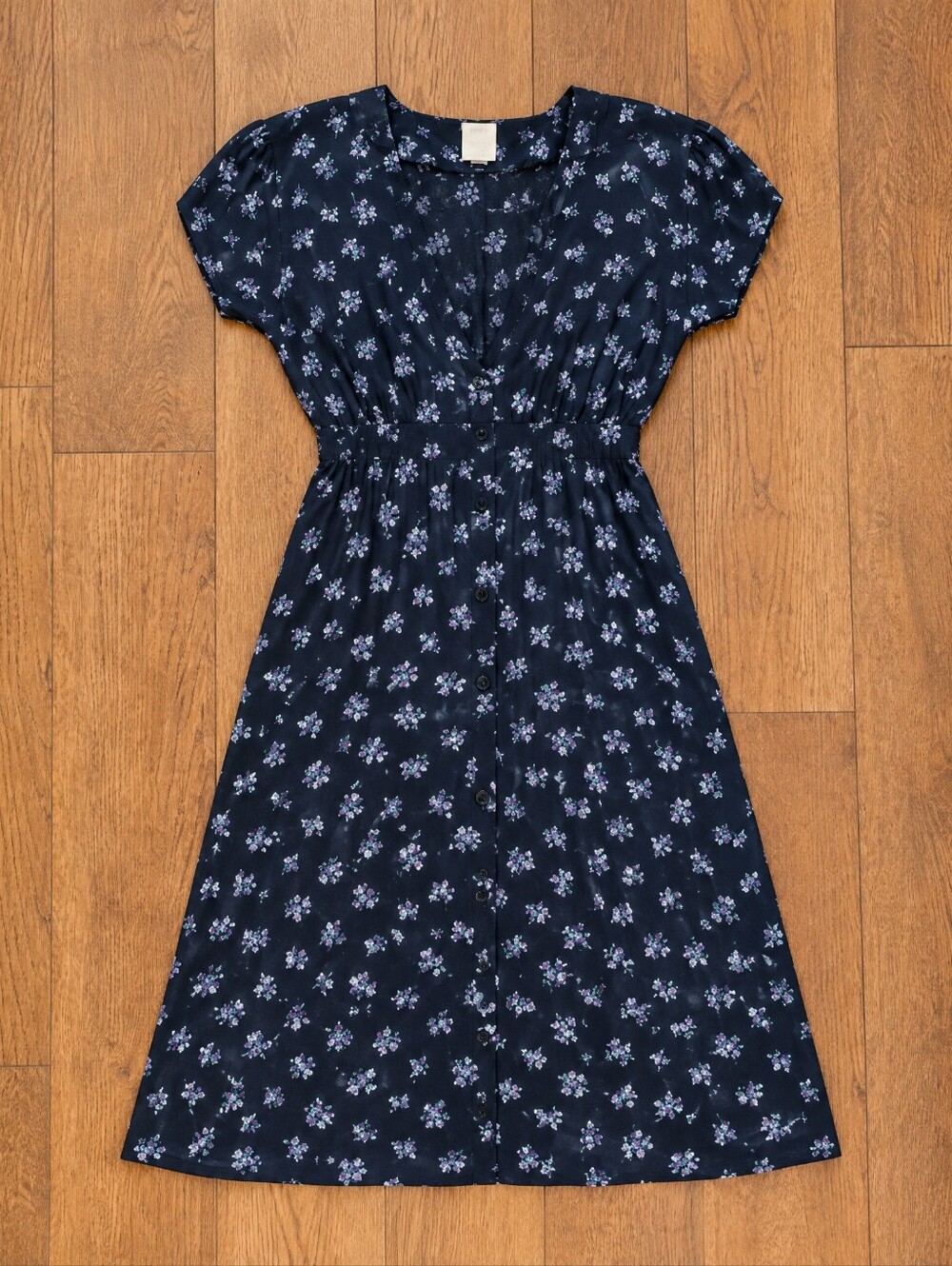 RVCA Black Midi Dress with Purple Floral Print